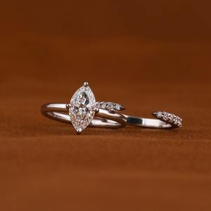 Precio al por Mayor, Anillo de Oro Blanco de 14k con Diamante Cultivado en Laboratorio de la Mejor Calidad VVS, Corte Marquesa, Conjunto de Joyería Nupcial Personalizada - Product Image 5