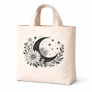 Eco Friendly 250gsm Cotton <b>Canvas</b> <b>Tote</b> Bag Moon Floral Print Reusable Shopping Bag Custom Logo Durable Amani 12x13x3 Washable - Product Image 1