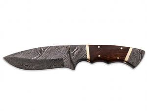 Herramienta utilitaria de acero damasco con patrón retorcido hecho a mano, punta curva, mango de madera de nogal y bolster de damasco. - Product Image 1
