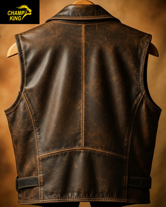 CHAMP KING Gilet de motard en cuir véritable pour homme, col rabattu, fermeture éclair, style moto, vêtement d'extérieur automne-hiver - Product Image 2