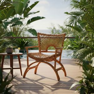 Silla de Comedor de Ratán Natural, Hecha a Mano, Patas de Madera Resistentes, Ecológica, Contemporánea, Moderna, con Cuero PU Personalizable - Product Image 4