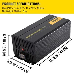 Inverter di Potenza a Onda Sinusoidale Modificata 5000W con Telecomando LCD, Indicatore LED, Convertitore Auto DC 12V AC 120V, Potenza di Picco 1600W, 24V - Product Image 6