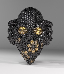 <b>Black</b> and Yellow Iced Out Mask <b>Ring</b> for <b>Men</b> Luxury CZ Stone Hip Hop Statement Jewellry with Bold Design - Product Image 1