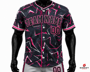 Maillot de baseball SINEWY SPORTS pour homme adulte, manches courtes, imprimé géométrique sublimé, polyester respirant, personnalisable pour équipe - Product Image 1