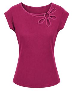 Blusa Casual de Verano para Mujer, Color Magenta, Diseño Elegante con Cuello de Flores, Manga Corta, Corte Holgado, para Uso Diario - Product Image 1