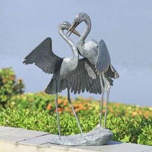 <b>Hand</b> <b>Casted</b> Technique Heron Couple Garden Statue Outdoor Decoration Ground Display Metal Bird Sculpture Antique Finish - Product Image 1