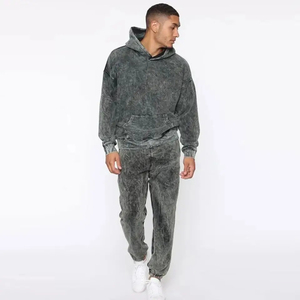 Ensemble de survêtement personnalisé avec logo, sweat à capuche et pantalon de jogging, grande taille, unisexe, style vintage délavé, streetwear d'hiver, polaire 100% coton respirant, couleur unie - Product Image 4