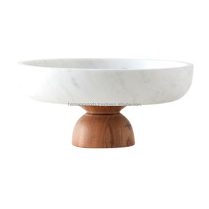 Nouveau présentoir de gâteau et de fruit de marbre de conception avec le présentoir de fruit de base en bois pour le support de décoration de manière d'entrée de cuisine - Product Image 3