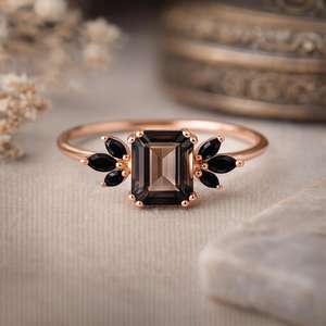 Rainbow Moonstone 14K Rose Gold Plated 925 Sterling <b>Silver</b> Rectangle Cluster Christian Bezel Set Wedding Band Engagement Ring - Product Image 1