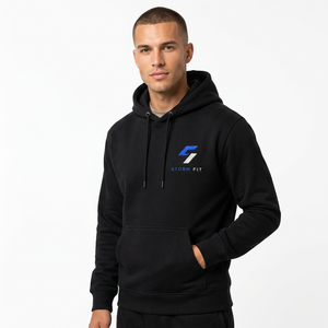 Sweat-shirt à capuche en molleton noir pour homme Storm Fit, coupe classique, pull décontracté avec poche avant et logo imprimé, automne - Product Image 3