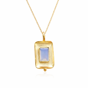 จี้รูปสี่เหลี่ยมผืนผ้าประดับโอปอลไลต์ควอตซ์แบบปรับแต่งได้ ชุบทองบนทองเหลือง สร้อยคอแฟชั่น ป้องกันอาการแพ้ เหมาะสำหรับงานเลี้ยงค็อกเทล - Product Image 1