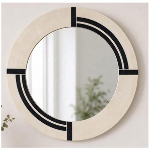 Marco de Espejo Redondo con Incrustaciones de Hueso, Decoración de Pared Geométrica Hecha a Mano, Espejo Negro, Blanco y Marfil para Dormitorio, Pasillo, Sala de Estar, Decoración del Hogar - Product Image 1