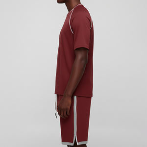 Conjunto de 2 Piezas de Camiseta y Pantalones Cortos de Algodón 100% de Moda, Estilo Urbano Ecológico con Costuras en Contraste, Chándal Hip Hop para Hombre - Product Image 5