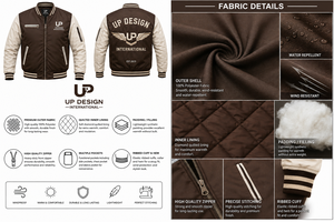 Veste bomber varsity marron crème personnalisée, veste en satin pour homme, col côtelé, doublure matelassée, logo brodé - Product Image 5