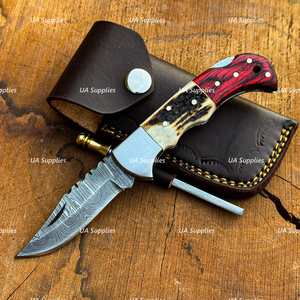 UA Supplies Hot Selling Industrial Grade Damascus Steel Folding <b>Knife</b> Wood <b>Handle</b> Non-Adjustable Pocket Gear 6.5 EDC OEM Low MOQ - Product Image 2