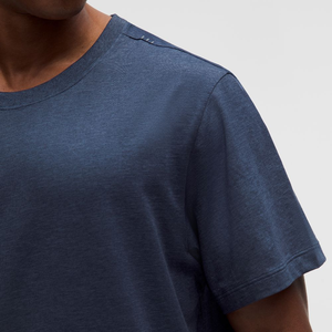 T-shirt pour homme de haute qualité, bleu marine uni, col rond, manches courtes, mélange polyester/coton, coupe classique, jersey décontracté, séchage rapide - Product Image 6