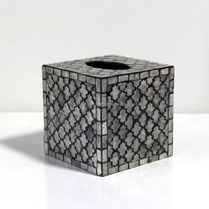 Elegante caja cuadrada de madera para servilletas de resina, blanca y negra caja de pañuelos de madreperla, organizador artesanal de FWE - Product Image 6