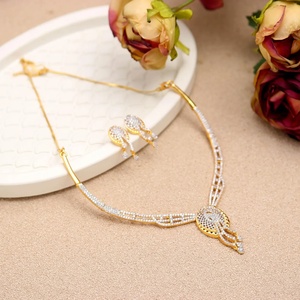 Premium Delicate Necklace Set CZ 22K Gold Plated Brass Adjustable Elegant Minimal Bridal Jewelry for Women - Product Image 1