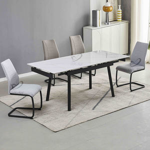 Table à manger en pierre frittée marbrée noire et blanche facile à nettoyer, fabrication de <span class=keywords><strong>meubles</strong></span> <span class=keywords><strong>OKAY</strong></span>, 6 à 10 places - Product Image 3