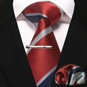 Business <b>Tie</b> for <b>Men</b> Silk <b>Navy</b> blue <b>Tie</b> striped Paisley Necktie Handkerchief <b>Tie</b> clips Set for Wedding Party Gift - Product Image 3