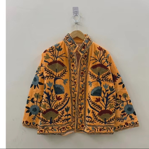 Bohemian Floral Embroidered Velvet Jacket Windproof and Breathable Suzani Overcoat Winter Knitted Short <b>Coat</b> - Product Image 1