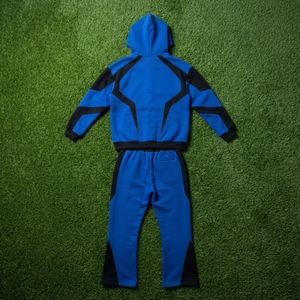 Mens Blue <b>Black</b> Color Block Tracksuit Set <b>Zip</b> Up <b>Hoodie</b> Jacket Flared Pants Custom Streetwear Sportswear - Product Image 6