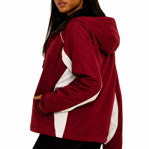 Trendy Women <b>Winter</b> <b>Waterproof</b> <b>Jacket</b> Maroon & White Custom Panel Windbreaker with Hood High-Quality Wholesale <b>jacket</b> for men - Product Image 3