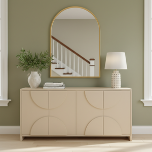 Aparador de Madera Moderno Semicircular con Panel de Media Luna, Mueble de Almacenamiento de Madera con Panel de Arco de 4 Puertas, Diseño de Arco Moderno - Product Image 2