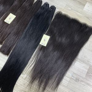 Cheveux humains vietnamiens bruts de haute qualité, noir naturel, mèches doubles, extensions à trame machine et frontal HD 13x6 - Product Image 6