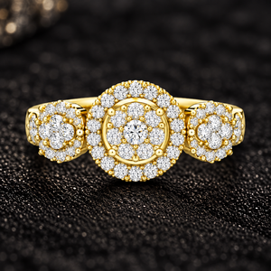 Lab Grown Diamond 14K Yellow Gold Triple Halo Cluster 1.02 CTW DEF VVS <b>Rhodium</b> Plated Women's Bridal Wedding <b>Ring</b> - Product Image 1