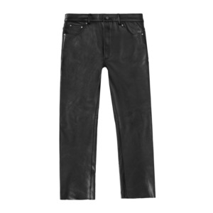 Pantalones de Cuero Genuino 100% Personalizados para Hombre, de Cintura Alta, Negros, Corte Recto, Estilo Motero, con Cierre de Botones - Product Image 3