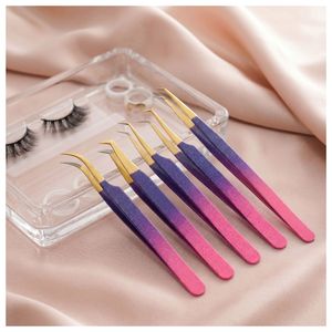 Pince à cils professionnelle à pointe en fibre, en acier inoxydable, 45 et 90 degrés, pour extensions de cils, volume, éventail et cils classiques, ensemble de pinces. - Product Image 1