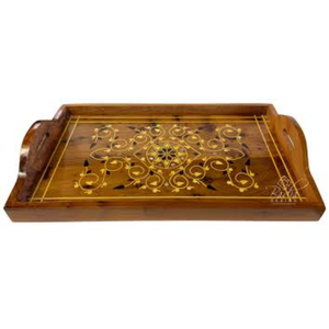 Plateau de service rond en bois de style marocain fait à la main avec poignées, plateau décoratif en bois de burl, cadeau unique pour la cuisine et la décoration de la maison - Product Image 2