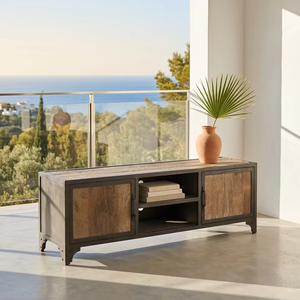 Meuble TV et commode Arcana en teck massif sur mesure avec 4 tiroirs, écologique, pour chambre et salon, mobilier de luxe - Product Image 1