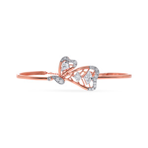 Elegant Rose Gold 18K <b>Bangle</b> <b>Bracelet</b> with Lab Grown Diamond Teardrop Gemstones Diamond Leaf Motifs Luxurious Pav Detailing - Product Image 1