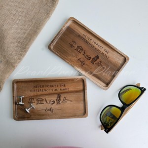 Plateau de service rectangulaire en bois artisanal UO avec gravure florale, plateau décoratif pour la table à manger - Product Image 2