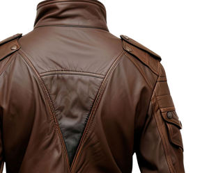 Chaqueta de Motociclista para Hombre, de Cuero Genuino Marrón, con Detalle de Correa y Cinturón en la Cintura - Product Image 5