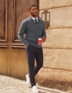 Men's Gray Quarter <b>Zip</b> Long Sleeve Knitted Casual <b>Shirt</b> Stand Collar Solid Color Autumn Wear - Product Image 5