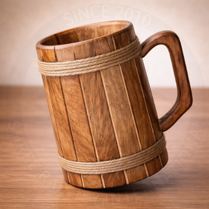 Chope à bière rustique en bois artisanal avec motif géométrique, autocollante pour le service et les cadeaux de Diwali et du Ramadan - Product Image 1