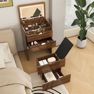 Tocador compacto 3 en 1 con espejo iluminado y taburete abatible, mesa de maquillaje para dormitorio o baño - Product Image 3