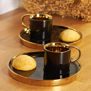 Ensemble de tasses à café et sous-tasses en céramique dorée, de luxe, personnalisées, 100cc, service moderne, en porcelaine, <span class=keywords><strong>Espresso</strong></span>, origine chinoise, turque - Product Image 5