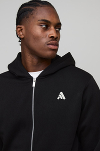 Serie de Productos al por Mayor de Alta Calidad |   Sudadera con capucha y cremallera para hombre, negra, holgada, de forro polar, informal, de invierno, bordada - Product Image 2