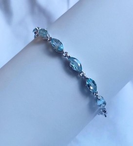 Natural Sky Blue Topaz Marquise <b>Charm</b> Bracelet Sterling <b>Silver</b> White Gold Plated Luxury Gemstone Jewelry Gift Women Party - Product Image 3