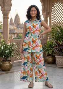 Ensembles coordonnés élégants en coton tissé écologique avec imprimé floral, tissu confortable pour les tenues décontractées et de resort des femmes modernes - Product Image 2