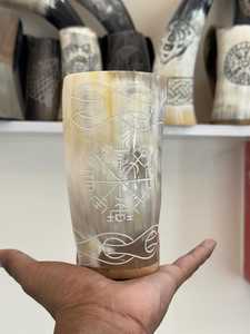 Tasse en corne de buffle polie faite à la main, écologique, motif nordique sculpté, artisanat naturel, objet de collection, anti-fuite - Product Image 2
