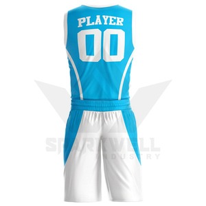 SPARKWELL INDUSTRY Ensemble Maillot et Short de Basketball Personnalisé Bleu Blanc Impression par Sublimation Respirant 100% Polyester - Product Image 2