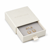 Boîte à bijoux minimaliste en crème avec tiroir coulissant, design écologique réutilisable, logo personnalisé, doublure en éponge, emballage cadeau