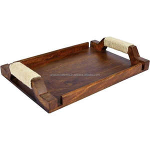 Plateau de service Heritage | Plateau en bois rectangulaire avec poignées sculptées à la main | Qualité supérieure - Product Image 1