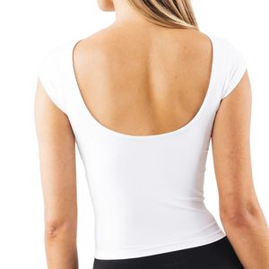 T-shirt blanc à dos ouvert pour femme, manches courtes, pour la gym, le fitness, le yoga, l'entraînement, les activités sportives, respirant - Product Image 4