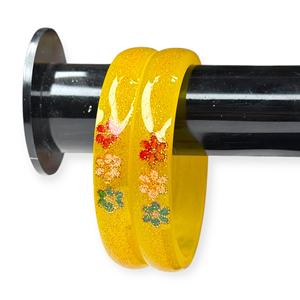 Ensemble de bracelets tendance en acrylique jaune plaqué or, motif floral émeraude, imitation perle étincelante, pour mariage - Product Image 2